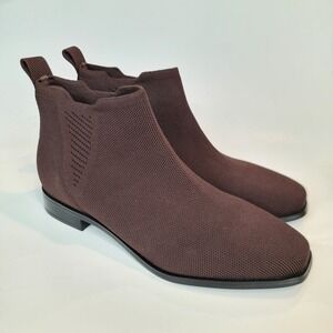 Vivaia Brown Knit Square Toe Chelsea Ankle Boots 39.5 Low Block Heel Womens 8.5